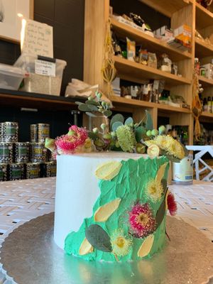 Amazing custom designed birthday cake !  at 1Two1 Vegan Café in Springwood
