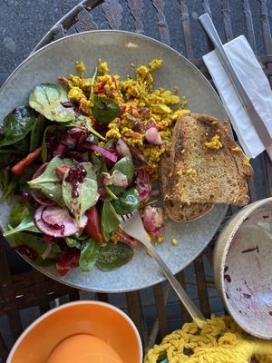 Turmeric scramble and salad at 1Two1 Vegan Café in Springwood