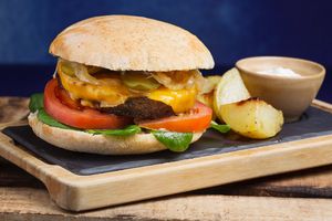 Blu Bar Famous Veggie Burger at Blu Bar in Barcelona