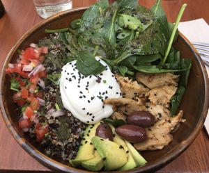 New plant protein buddha bowl at Blu Bar in Barcelona
