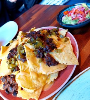 Nachos con chilli de frejoles #Veganuary at Blu Bar in Barcelona