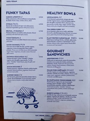 Menu  at Blu Bar in Barcelona