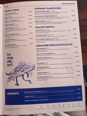 Food menu   at Blu Bar in Barcelona