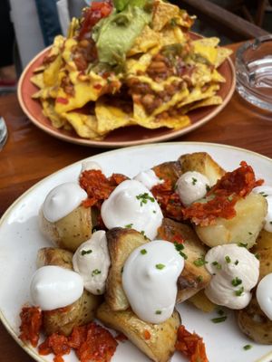 Cheese tortillas & kimchi aioli potatos  at Blu Bar in Barcelona