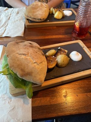 BLU BAR FAMOUS VEGGIE BURGER  at Blu Bar in Barcelona