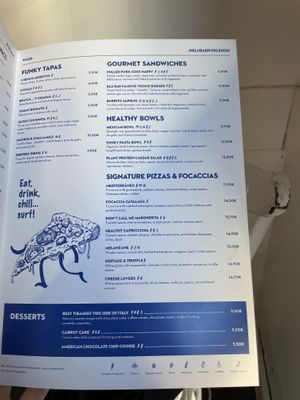 Menu  at Blu Bar in Barcelona
