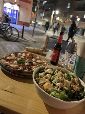 ‘Healthy’ pizza and Caesar salad  at Blu Bar in Barcelona