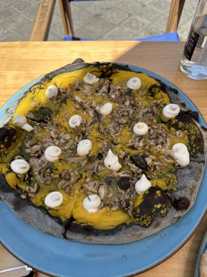 Shiitake with charcoal base  at Blu Bar in Barcelona