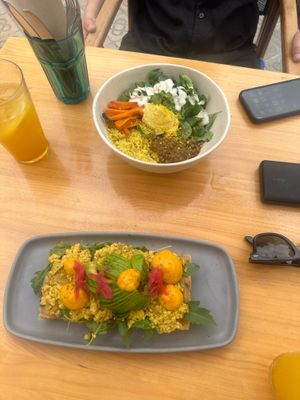 Scramble eggs foccacia   at Blu Bar in Barcelona