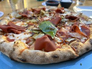 Ham pizza   at Blu Bar in Barcelona