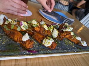 Dukkah sweet potato wedges at Blu Bar in Barcelona