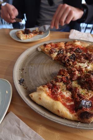 Pizza with eggplants  at Blu Bar in Barcelona