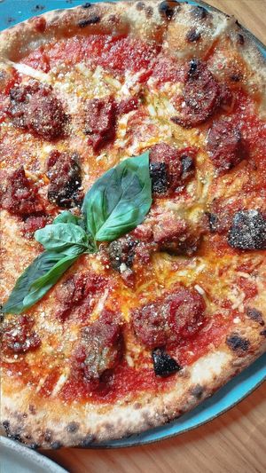 Pizza close up at Blu Bar in Barcelona