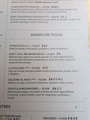 Menu at Blu Bar in Barcelona