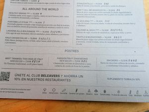 Menu at Blu Bar in Barcelona