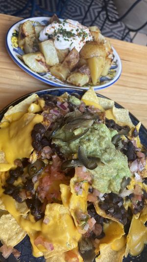 Nachos and Patatas bravas   at Blu Bar in Barcelona