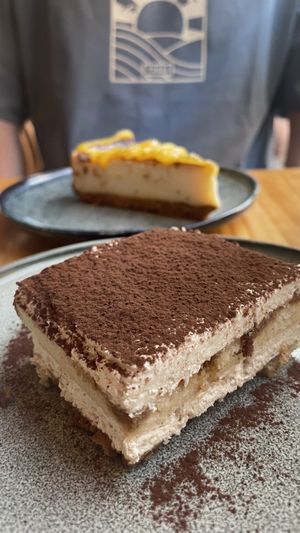 Tiramisu and passion fruit cheesecake   at Blu Bar in Barcelona