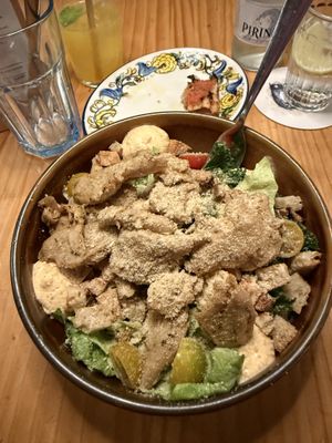 Creamy Vegan Chicken Caeser Salsad with extra Protein  at Blu Bar in Barcelona