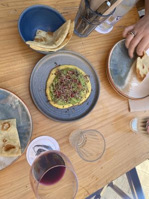 Avocado and hummus tapas  at Blu Bar in Barcelona