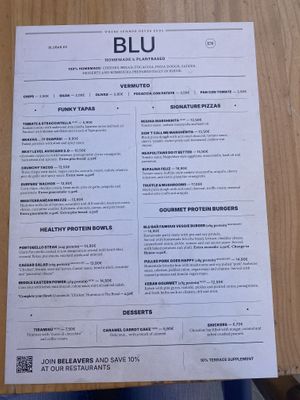 Menu back  at Blu Bar in Barcelona