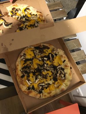 Truffle mushroom. The best pizza!  at Blu Bar in Barcelona