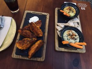 Tapas: Sweet potatoes and hummus plate  at Blu Bar in Barcelona
