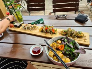 Spring roll bowl + sushi variation at Chay Vegan Kitchen in Nuremberg