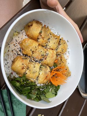 Bun nem, rice noodle with spring rolls  at Chay Vegan Kitchen in Nuremberg