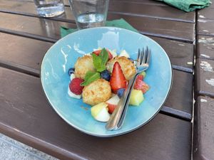 Mochi with fruit salad  at Chay Vegan Kitchen in Nuremberg