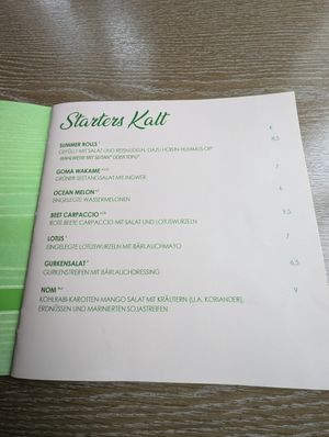Menu at Chay Vegan Kitchen in Nuremberg