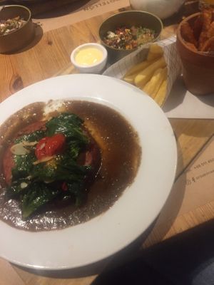 vegan steak & fries  at Orzo in Warsaw