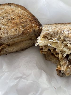 Tempeh Reuben sandwich — very big and filling at Sugar Apple Organic Cafe in Key West