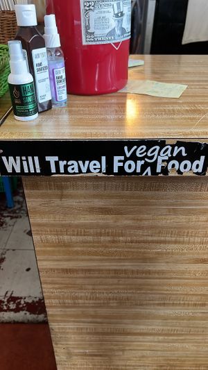 Sticker at counter  at Sugar Apple Organic Cafe in Key West