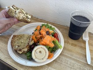 Tempeh Rueben (husband liked) and Low Sweet smoothie (husband really liked)  at Sugar Apple Organic Cafe in Key West