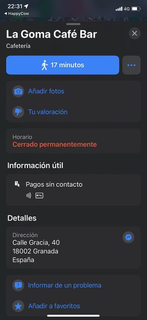 La usuaria que me corrige dice que está cerrado por vacaciones, a mí me dice CERRADO PERMANENTEMENTE. ¿A quién creo? Aun así, tienen la info desactualizada.  at La Goma in Granada