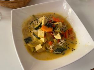 Sopa de coco con fideos de arroz y verduras   at La Goma in Granada