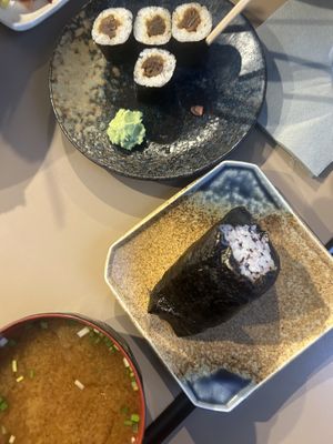 Nigiri triangle and miso soup  at Café Japonais in Bordeaux