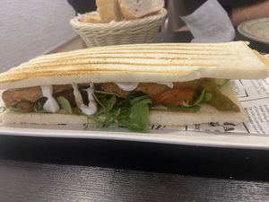 Tosta con pollo empanado y escalivada  at Batoi Cafe Bar in San Vicente Del Raspeig