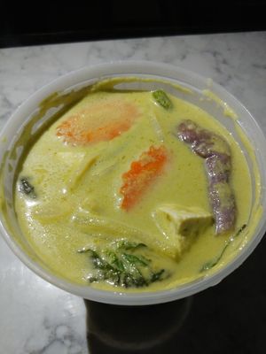 Green curry $10.45 / (vegan, they don't use fish sauce) at Kao Sook Thai Cuisine in Scotts Valley