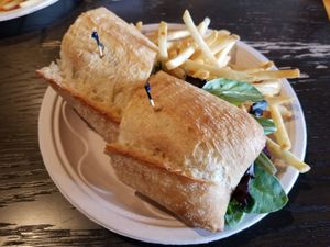 No evil foods chicken salad sandwich...really good and huge! at Inconceivable Cafe in Hendersonville