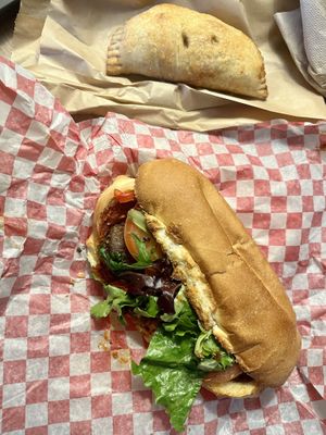 Italiano sandwich (vegan) and vegan apple pie  at Vertical Cafe in Sun Peaks