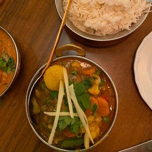 Mamu’s vegetarian (vegetable curry served with rice, mildly spicy)  at Happy India in Stockholm