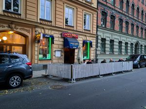 Outside of Happy India at Happy India in Stockholm