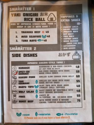 Menu - small dishes at MamaWolf in Stockholm