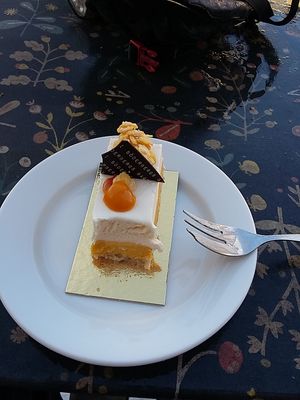 Mango mousse cake - yum! at Söderbergs Bageri in Hagersten