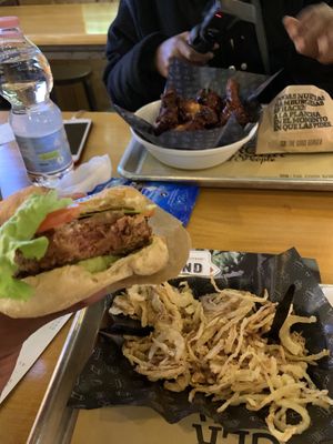 vegan burger and onion rings at The Good Burger in Rome