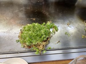 Delicious vegan okonomiyaki  at Roku in Hiroshima