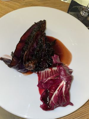 Rotkohl Rauchmandel Sauerkirsche Bittersalat  at Bonvivant Cocktail Bistro in Berlin