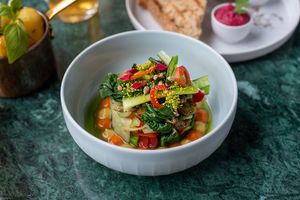 Pak Choi from Berlin: Shia Take/ Charantaise melon/ Jalapeño
 at Bonvivant Cocktail Bistro in Berlin