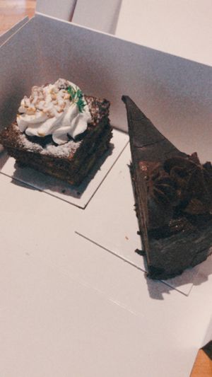 Vegan carrot cake (left) and chocolate cake (right) at Viola's Patisserie in Eindhoven
